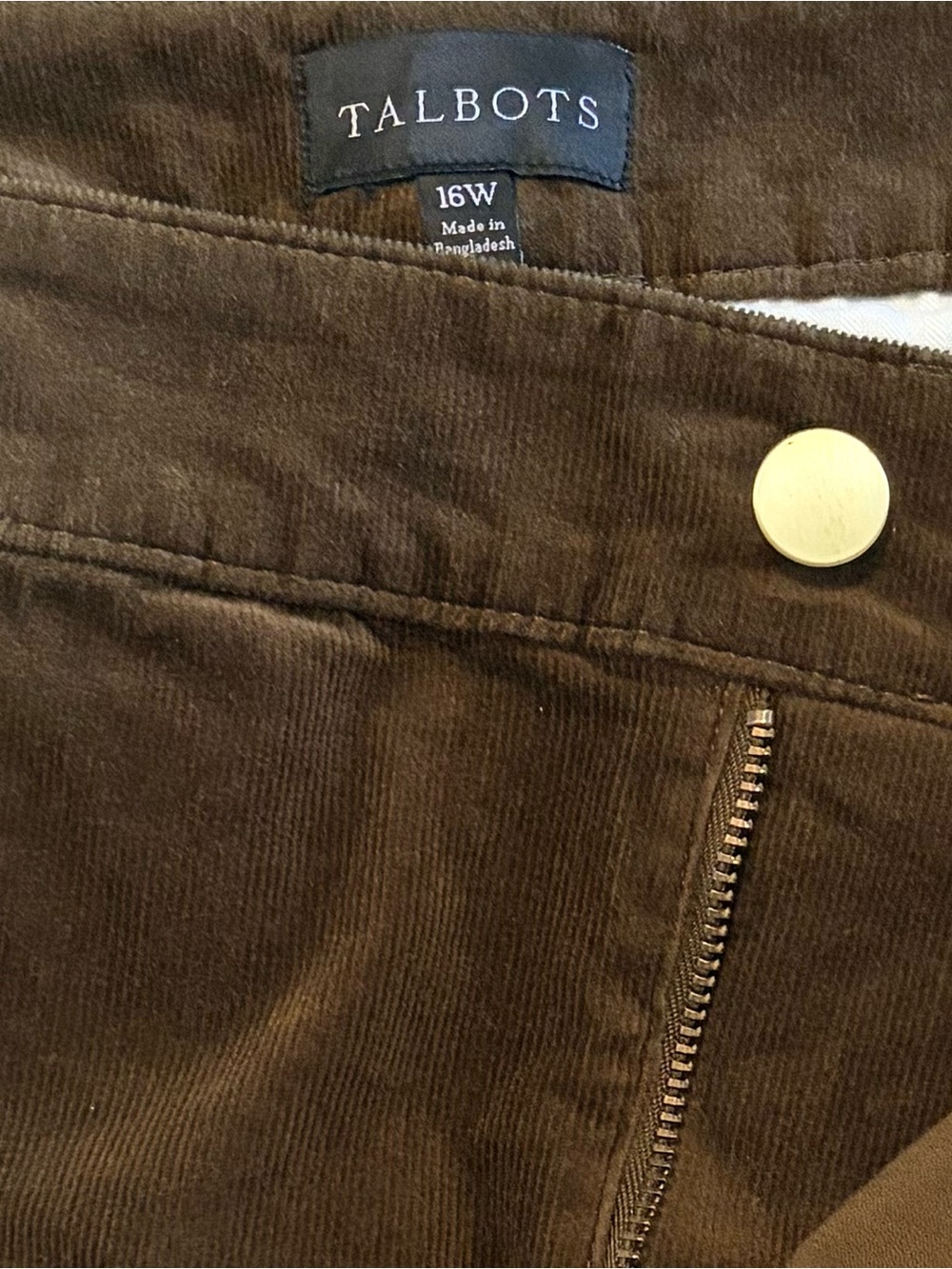 Talbots Brown Corduroy Pants with Gold Button - Picture 2 of 4